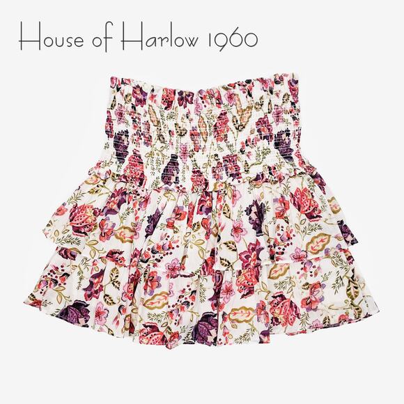 House of Harlow 1960 Floral Mini Skirt Pink Small Cotton Boho Girlcore Summer - Picture 12 of 12